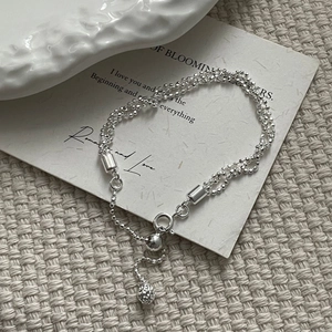 Minimalist S925 sterling silver multi-layer beaded bracelet with elegant hollow charm