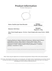 Detailed specs of S925 silver double-layer heart bracelet with 2.4g weight and 16+3cm chain