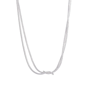 S925 sterling silver multi-layered snake chain necklace with elegant knot design on white base