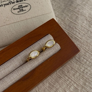 Elegant 925 silver gold shell hoop earrings for women presented in a wooden jewelry box