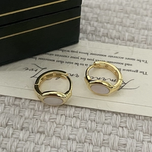Elegant gold-plated S925 silver hoop earrings with white shell inlay for women