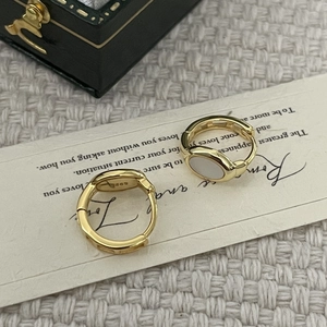 Minimalist S925 sterling silver gold hoop earrings with white shell inlay for women