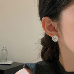 925 Sterling silver woven knot stud earrings with geometric minimalist design for women