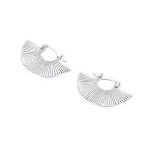 Polished S925 sterling silver fan shaped hoop earrings with textured radial engravings