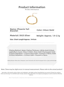Detailed specs of S925 sterling silver phoenix tail bracelet with water plating details