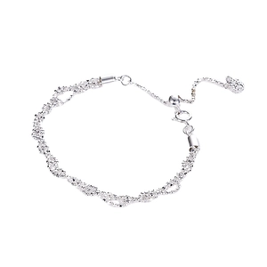 Minimalist S925 sterling silver multi-layer wavy beaded bracelet with adjustable chain