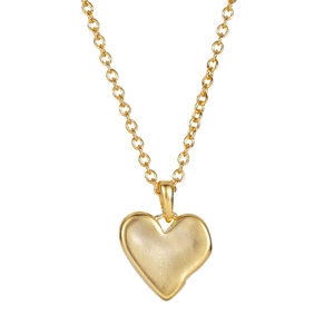 Minimalist S925 sterling silver heart necklace with matte gold finish on white background