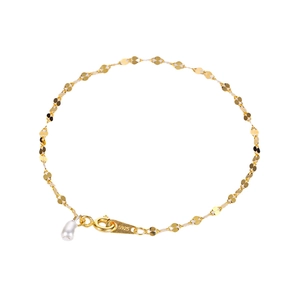 Bracelet chaîne en argent sterling S925 poli avec paillettes brillantes et pendentif rond