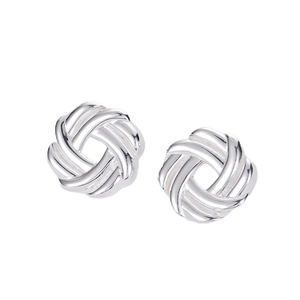 Minimalist 925 sterling silver woven knot stud earrings with high polished finish