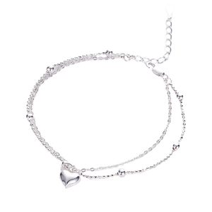 Minimalist S925 sterling silver double-layer bracelet with heart pendant and beads