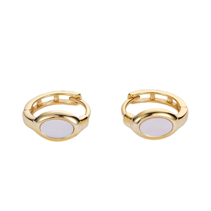 Minimalist S925 sterling silver hoop earrings with oval white shell inlay in gold finish