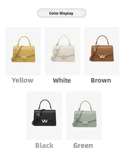 Detailed color display of five PU leather flap crossbody bags with golden W logo