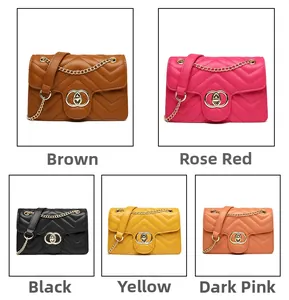 Detailed grid view showing various colors of quilted PU leather crossbody bags with chain