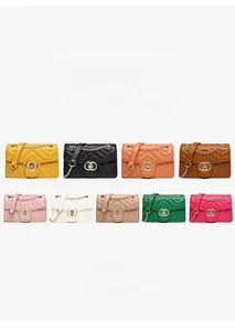 Detail view of mini crossbody bags showing nine vibrant colors and quilted PU leather texture