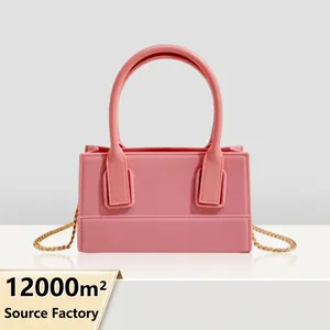 Minimalist PVC Square Jelly Bag For Women Matte Crossbody Handbag With Gold Metal Chain Strap Solid Color Evening Purse