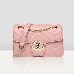 Women's Fashion Quilted PU Leather Crossbody Bag Gold Metal Chain Shoulder Bag Small Square Bag With Double Ring Lock