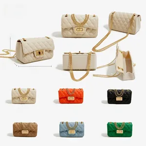Detailed dimensions and color selection for this quilted PU leather crossbody bag