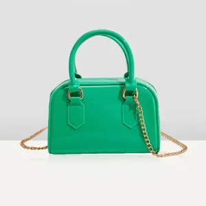 Sac Jelly en PVC pour Femmes à la Mode Petit Sac à Main Boston Brillant Sac Bandoulière avec Chaîne Dorée pour Soirée Été