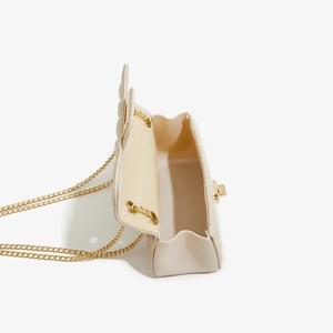 Classic cream quilted PU leather crossbody bag with gold chain and open interior