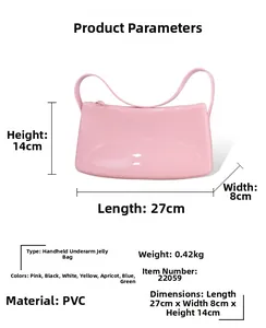 Pink PVC jelly shoulder bag product dimensions showing length 27cm and height 14cm