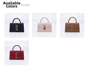 Selection of four chic crossbody bags with gold buckles in black, beige, brown and red