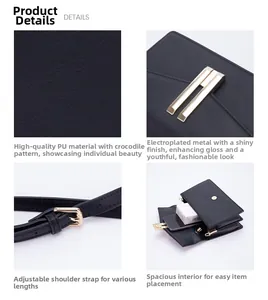 Detailed macro view of black crocodile pattern PU leather with polished gold hardware buckles