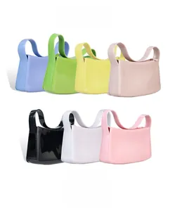 Detailed collection of candy-colored PVC jelly handbags in seven vibrant macaron shades