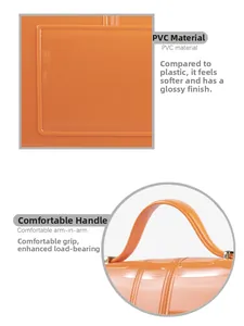 Détails du sac en PVC orange avec poignée renforcée et texture brillante haute qualité