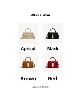 Detailed color display of stylish crossbody bags in apricot, black, brown and red
