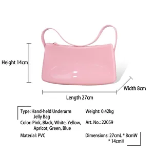 Pink PVC jelly handbag for women, stylish summer underarm shoulder bag with soft handle