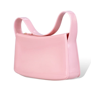 Pink PVC jelly tote bag with glossy finish and soft handles for stylish summer beach use