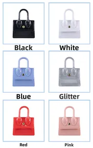 Mini PVC jelly handbags displayed in six colors with chain strap and metal lock