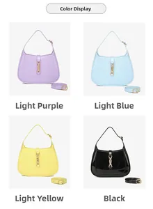 Color display of four crescent jelly bags in purple, blue, yellow, and black colors
