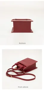 Detail view of burgundy geometric tote bag showing bottom and top angles
