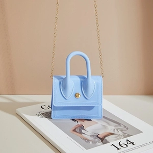 Stylish light blue PVC jelly handbag with golden chain strap for women fashion
