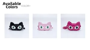Detailed view of cat-shaped silicone bags in black, light pink and rose red colors