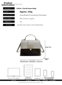 Detailed size specifications of the grey PU leather crossbody bag with metal lock buckle