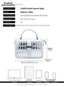 Detailed size specifications of the silver quilted PU leather crossbody handbag