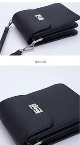 Close-up of black cross-grain leather texture and silver metal lock on shoulder bag
