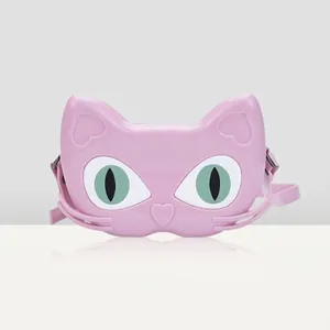 Cute Cartoon Cat Face PVC Crossbody Bag For Kids Girls Waterproof Jelly Shoulder Bag Daily Fashion Lightweight Purse Gift