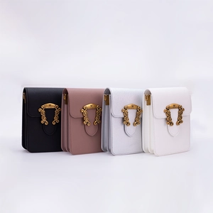 Minimalist crossbody bags for women in four colors with gold M letter buckle and leather texture