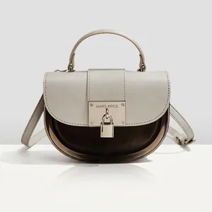 Vintage Women PU Leather PVC Splicing Transparent Saddle Bag Fashion Crossbody Handbag With Metal Lock Buckle Top Handle