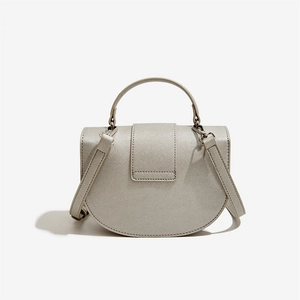 Silver PU leather saddle bag with Saffiano texture and detachable shoulder strap