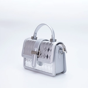 Elegant silver crossbody handbag with quilted pattern and metallic finish for women