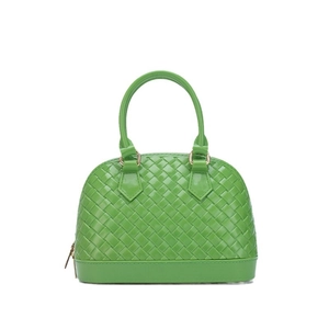Chic lime green woven jelly handbag with glossy shell shape and top handle for women