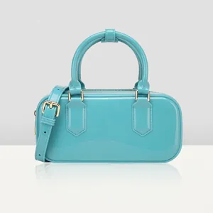 Borsa a Mano Boston in PVC Gelatina alla Moda da Donna Impermeabile Colore Macaron Borsa a Tracolla Estiva con Tracolla Regolabile