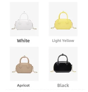Grid view of stylish PVC jelly crossbody bags in white, yellow, apricot and black colors