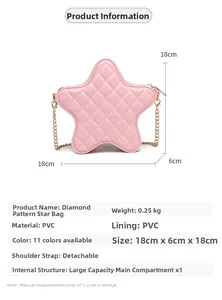 Détails du sac étoile rose en PVC matelassé avec chaîne dorée et dimensions