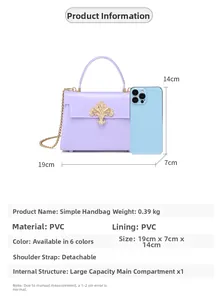 Spécifications de taille pour le sac à main en PVC violet avec boucle en métal doré
