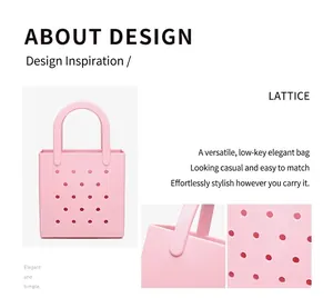 Detailansicht der rosa EVA-Tasche mit glattem Griff und gestanzten runden Lochmustern